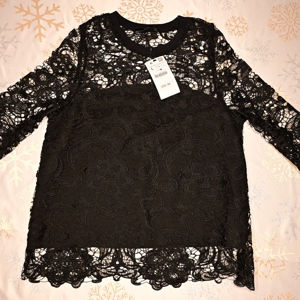 Zara Black Lace Top, NWT, Size L